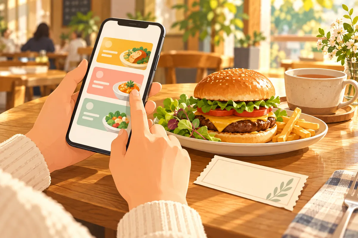 飲食店のキャンペーンをスマートフォンで確認するイメージ